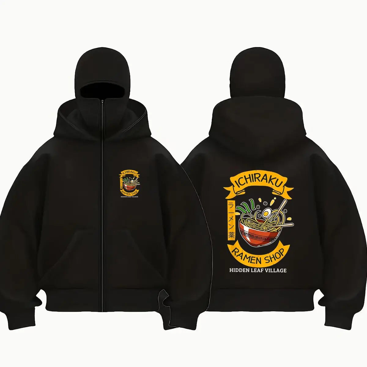 Ichiraku Ramen Shop Men's Balaclava Zip Hoodie Warm Winter Outdoor Casual Sweatshirt
