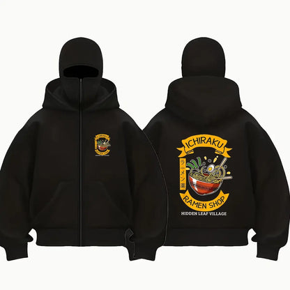 Ichiraku Ramen Shop Men's Balaclava Zip Hoodie Warm Winter Outdoor Casual Sweatshirt