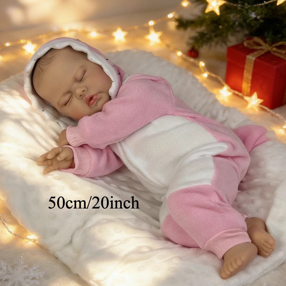 BZDOLL 20 Inch 3D Skin & Veins 50 CM Fat Reborn Asleep Baby Doll Cloth Body Vinyl Limbs Lifelike Birthday Gift
