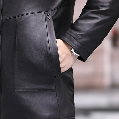 AYUNSUE Winter Jacket Men's Genuine Leather Coats Men Hooded Midi-length Windbreaker Trench Coat Male Real Leather Down Jacket