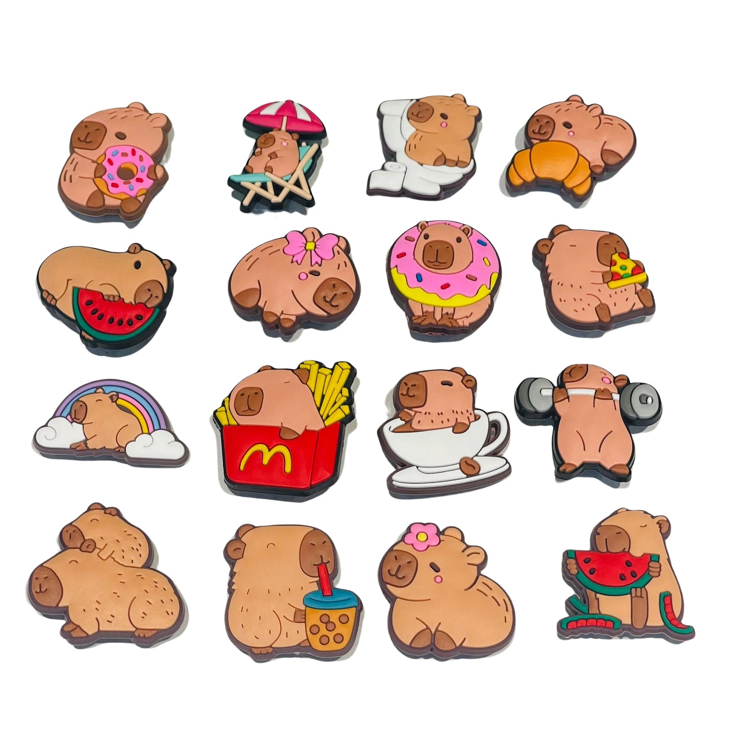16PCS Cartoon Animal Capybara PVC Kids Shoes Buckle Charms Sandals Accessories Hole Slipper Ornaments DIY Bracelet Birthday Gift