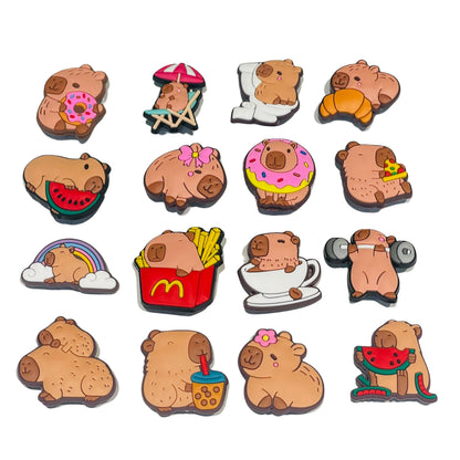 16PCS Cartoon Animal Capybara PVC Kids Shoes Buckle Charms Sandals Accessories Hole Slipper Ornaments DIY Bracelet Birthday Gift