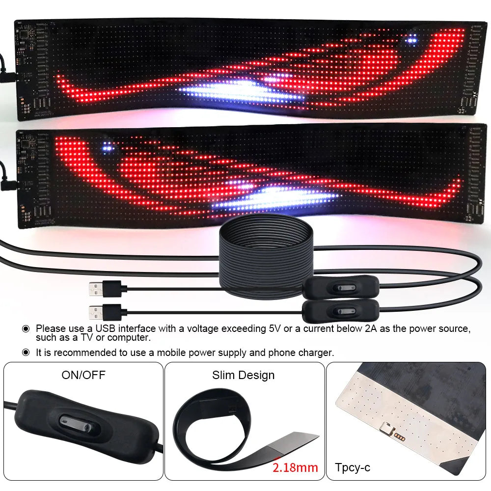 Dynamic Devil Eyes Light for Car Truck Windshield Programmable LED Display Flexible Soft Screen DIY Bluetooth APP Remote Control