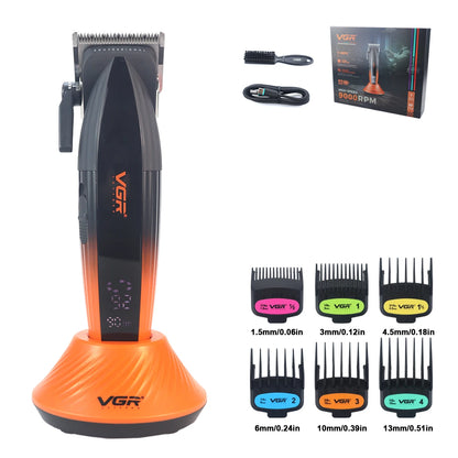 VGR V-889C Professional Hair Clipper Fade DLC Blade 9000RPM 2 Speeds Cordless with Base Charger Full Metal LCD Haircut Machine