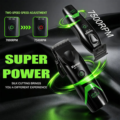 Kemei Professional Hair Clipper LED Display Trimmer Charging Base Hair Care Appliance Adjustable Clipper for Men KM-1385 KM-1386