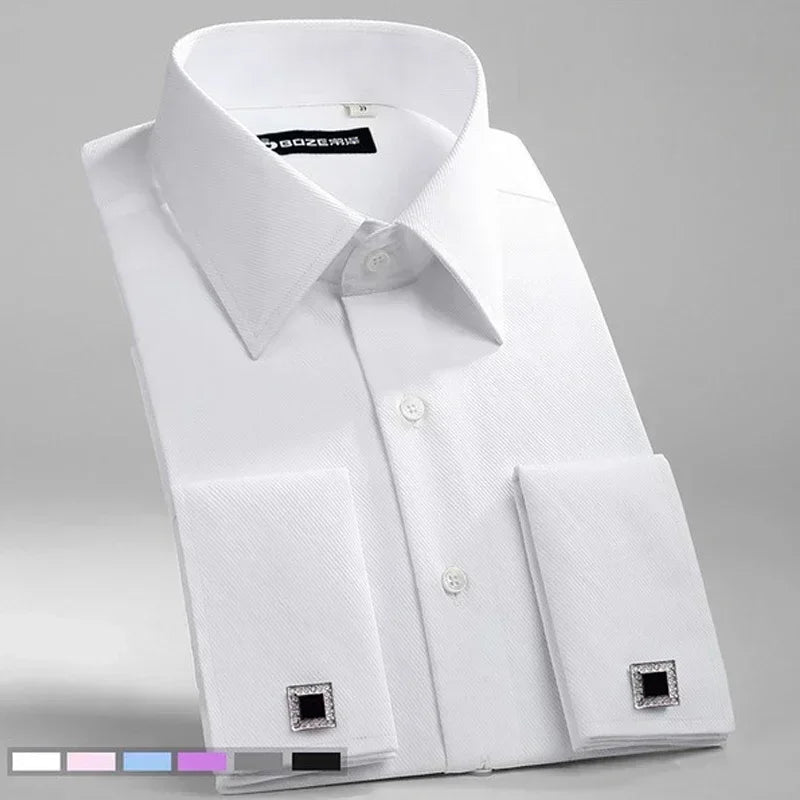 Business dress shirt, men's long sleeved light blue twill slim fit bank work uniform, simple and classic quality shirt