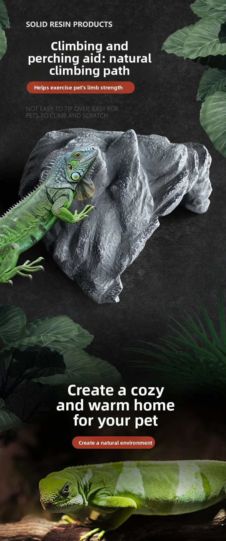 Nomoypet NS162 Rock Cave Simulation Pet Reptile Spider Turtle Sunbathing Platform Hideout Caves for Pets Reptiles Supplies