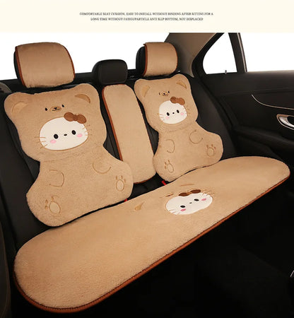Hello Kitty Winter Plush Car Cushion Cover Cute Pink Warm Cartoon Women's Universal Warmth Seat Covers Auto Seat Accessories