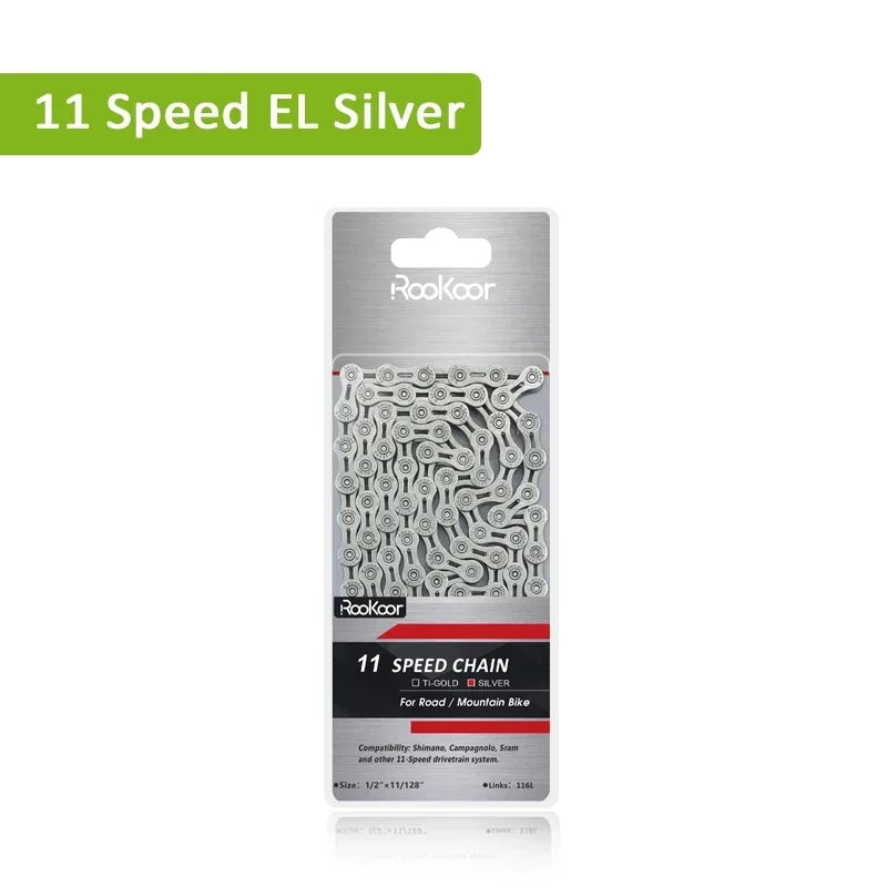 Rookoor Bicycle Chain 6 7 8 9 10 11 Speed Velocidade Titanium Plated TI Gold Silver Mountain Road Bike MTB Chains Part 116 Links