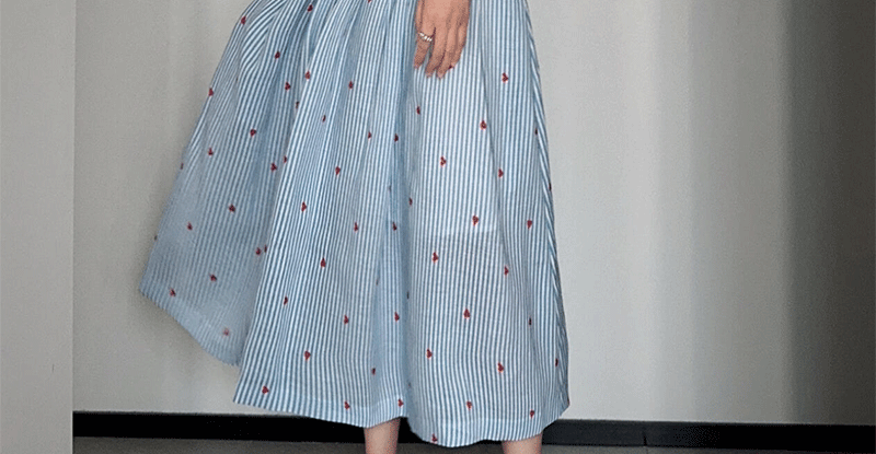 Blue Striped Linen Set Women's Long Sleeve Heart Print Blouse Half Skirt Two Piece Set Summer Fashion Ensemble for Young Women