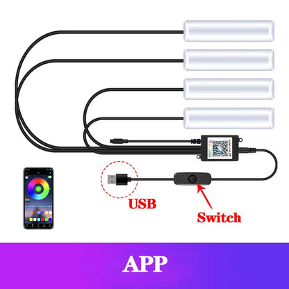 LED Car Interior Ambient Foot Light Kit With USB Cigarette Lighter Backlight Remote App Music Control Auto RGB Decorative Lamp