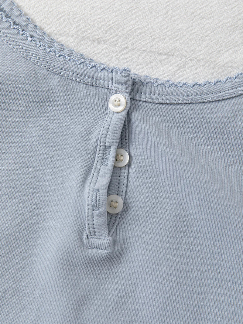 Lace Trim Buttons Solid Tank Top Women U Collar Sleeveless Cotton Slim Camis Sweet Chic Casual Preppy Style Vest Crop Tops Y2k