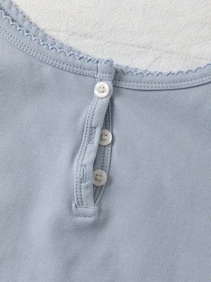 Lace Trim Buttons Solid Tank Top Women U Collar Sleeveless Cotton Slim Camis Sweet Chic Casual Preppy Style Vest Crop Tops Y2k