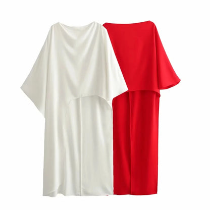 HH Women Asymmetrical Dress Solid Casual Loose Cape Style Long Dresses 2024 Woman Elegant Evening Dress vestido