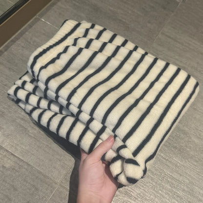 Thickened Flannel Sleep Pants Coral Fleece Leisure Long Pants Winter Home Clothes Stripe Pattern Unisex Warm Home Pants