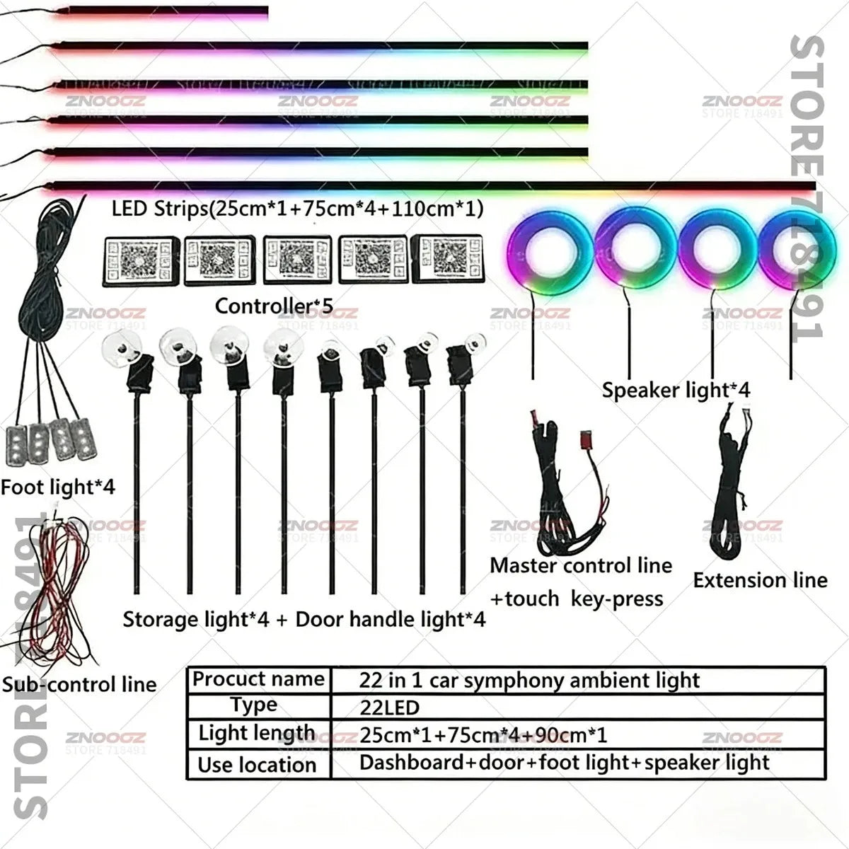 22in1 RGB Car Interior Acrylic Car Ambient Lights RGB Hidden Acrylic Strip Decoration Atmosphere Accessories For Peugeot 2008