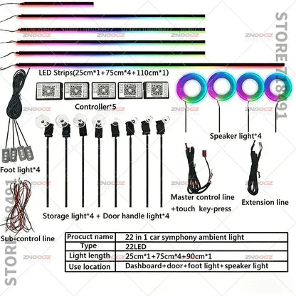 22in1 RGB Car Interior Acrylic Car Ambient Lights RGB Hidden Acrylic Strip Decoration Atmosphere Accessories For Peugeot 2008