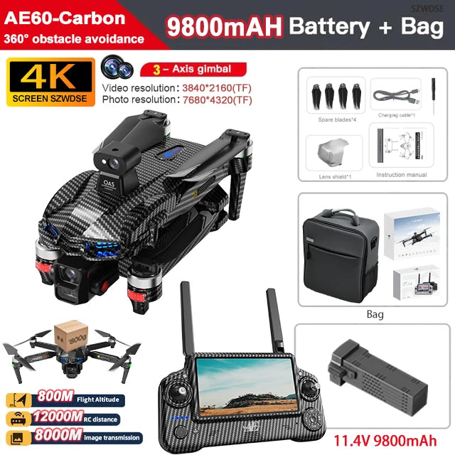 New AE60 Profesional GPS Drone With 8K Camera 3-Axis Gimbal 5G WiFi Brushless RC Quadcopter Screen Control Airdrop Security Dron