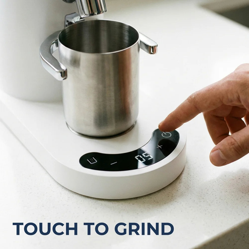 ROUNY USB-C Rechargeable Coffee Grinder 60 Settings, 41mm Stainless Steel Burr, LED Touch, Cordless Portable, White