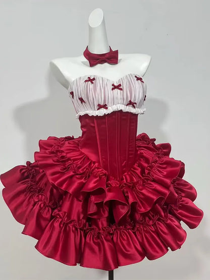 Red Tube Birthday Ready-to-wear Dresses High-end Princess Dress Temperament Celebrity Short Skirt Young Girl Boutique Costume