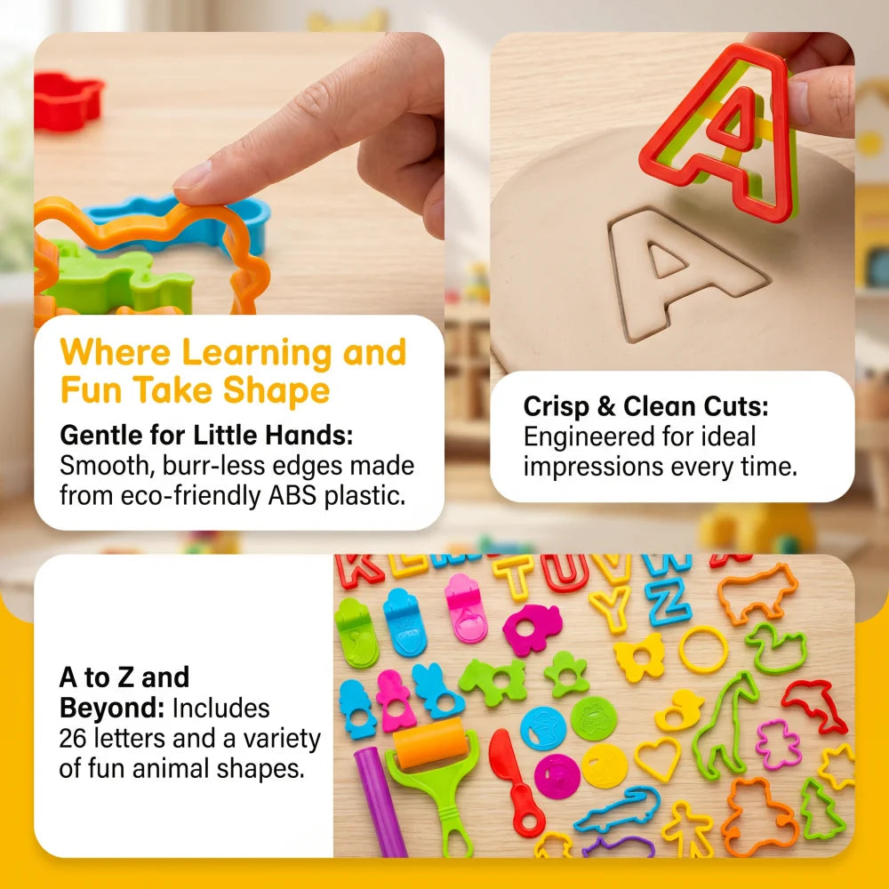 61Pcs Alphabet & Animal Play Dough Mold Set, Creative Clay Cutting Stamps for Learning & Craft, DIY Educational Tool for Parents