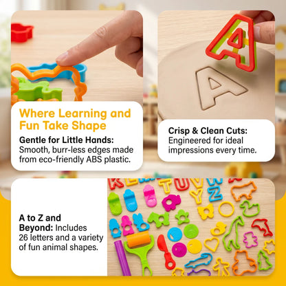 61Pcs Alphabet & Animal Play Dough Mold Set, Creative Clay Cutting Stamps for Learning & Craft, DIY Educational Tool for Parents