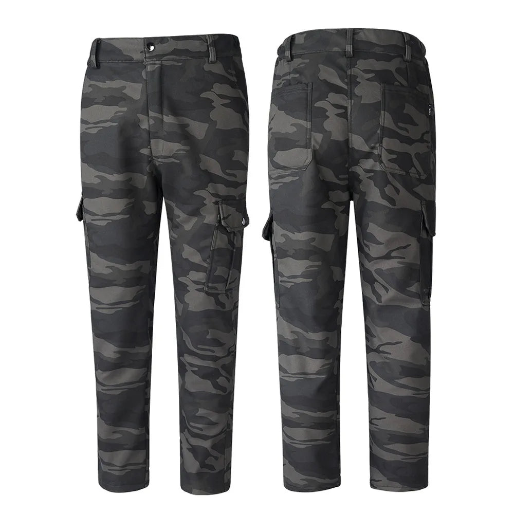 Men's Down Pants Winter Thicken Fleece Straight Leg Puffer Cargo Pants Warm Windproof Outdoor Warm Climbing Ski Trousers