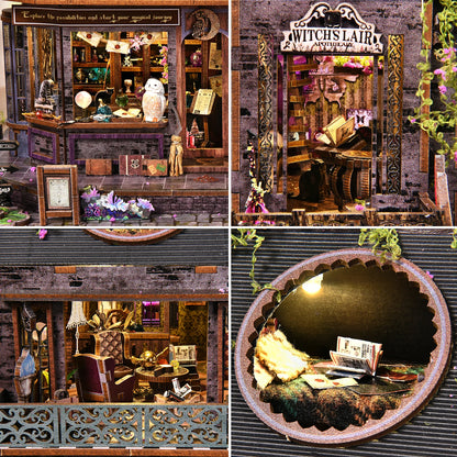 Book Nook Kit Castle of Magic Wooden DIY Dollhouse with Light Dynamic Music Bookshelf Insert 3D Puzzle Decor for Gift