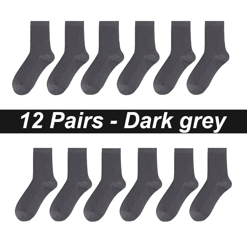 12Pairs Bamboo Fiber Socks Men Casual Business Mesh Breatheable Anti-Bacterial Comfortable High Quality Sock Male Size EU38-45