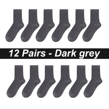 12Pairs Bamboo Fiber Socks Men Casual Business Mesh Breatheable Anti-Bacterial Comfortable High Quality Sock Male Size EU38-45