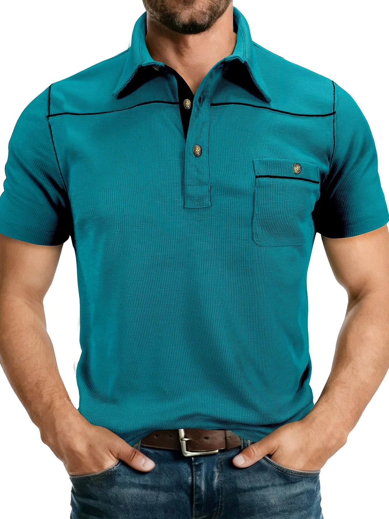 Plus Size Men's Polo Shirt 2026 Summer Fashion Vacation Casual Collared Solid Color Henley T-Shirt Pullover Top