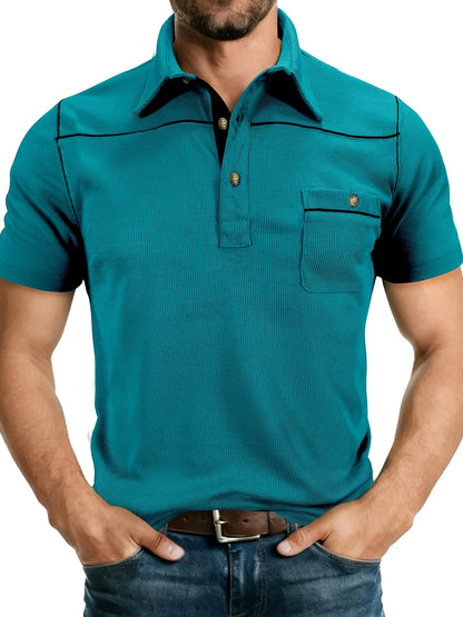 Plus Size Men's Polo Shirt 2026 Summer Fashion Vacation Casual Collared Solid Color Henley T-Shirt Pullover Top