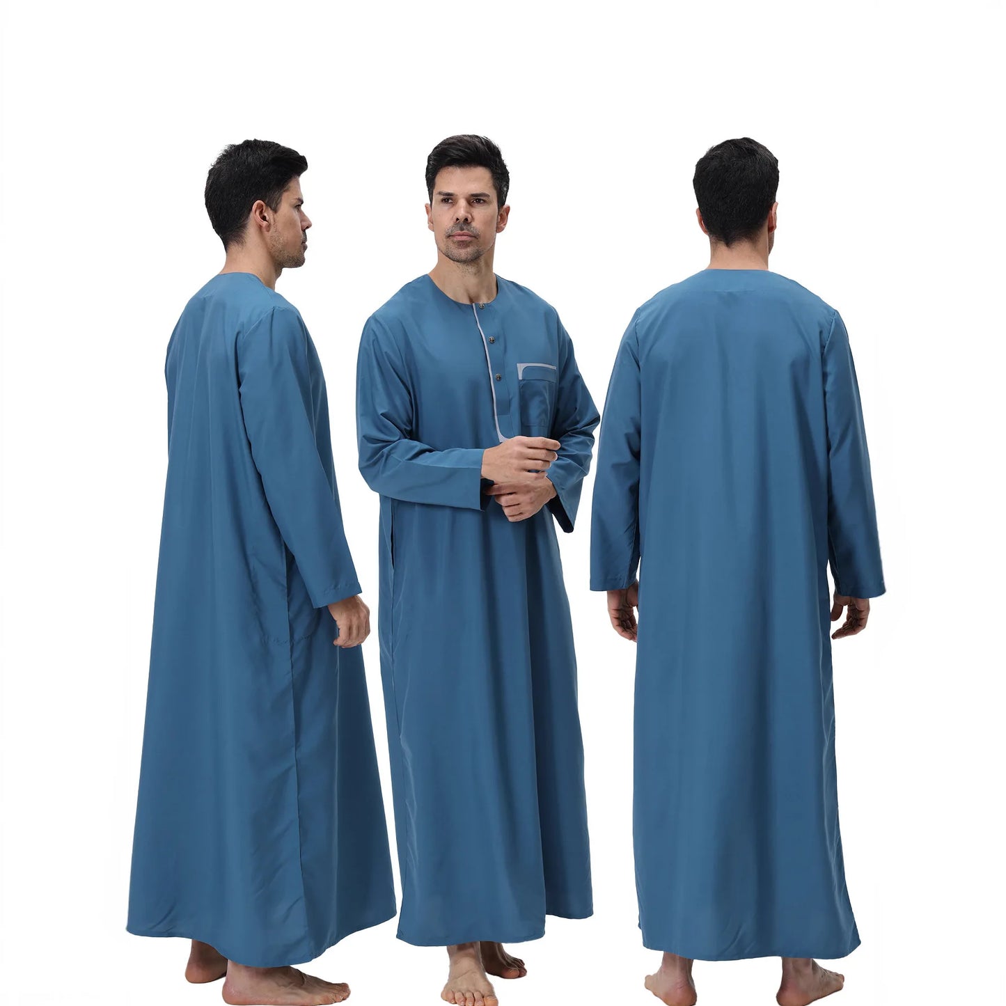 Moroccan Robe for Men Middle East Thobe Long Dress with Pockets Kaftan Muslim Clothing Arabic Dress Men