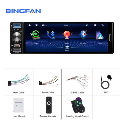 6.5 Inch 1Din Car Radio Carplay Android Auto Mirrorlink Bluetooth FM/AM EQ AUX Touch Screen Universal Autoradio Stereo MP5