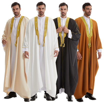 TH842 Muslim Men's Long Sleeves Embroidery Ankle Length Cardigan Robe Islamic Kaftan Jubba Thobe
