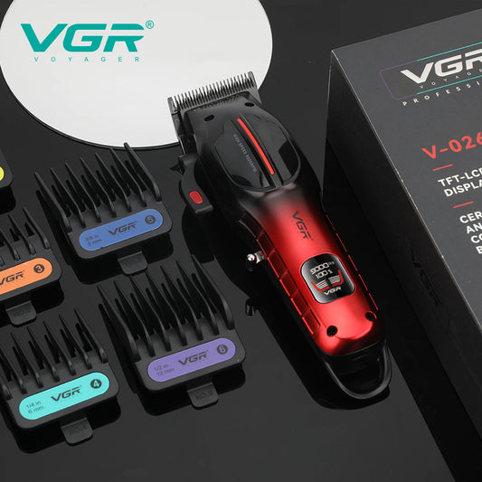 VGR high-end professional hair clipper gradient metal body hair trimmer 9000 RPM LCD digital display electric push shear V-026