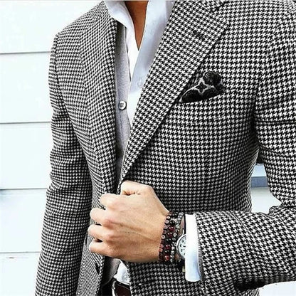 Italian Style Men's Blazer Houndstooth Casual Man Suit Jacket Notched Lapel One Piece Check Wedding Coat for Prom Party