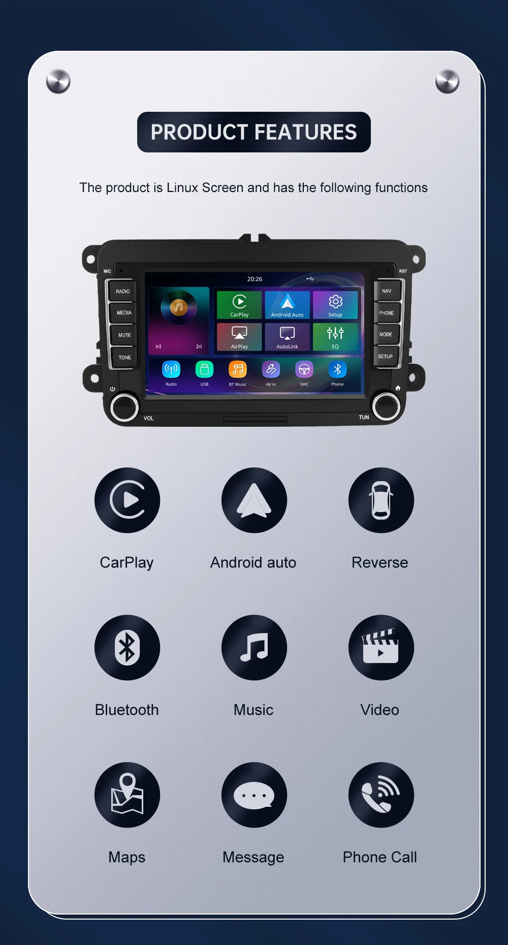 Road Top 7" HD Car Radio Wireless CarPlay Android Auto Stereo Audio For Volkswagen/Seat/Skoda/Passat/Golf/Polo Player