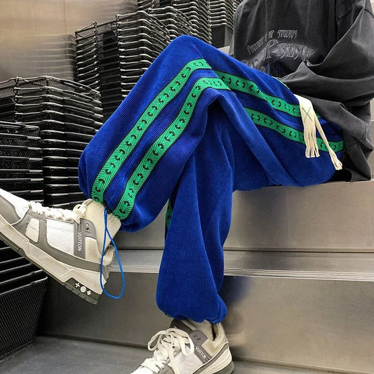 Men's Sweatpants Striped Autumn and Winter Plain Trousers Male Sports Pants Straight Draped Korean Popular Clothes Comfortable