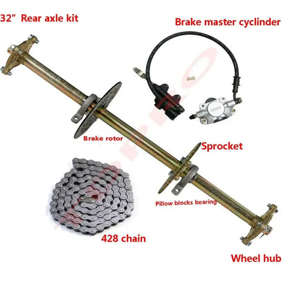 32" Rear Axle Assembly Kit Shaft + Hub+ Chain+ Brake Master Cylinder for  Go Kart ATV Drift Trike Cart