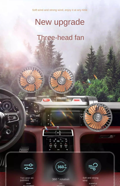 USB/12V/24V Car Fan Summer Air Fan 1/2/3 Head Adjustable 2 Speeds Silent Fan Cooler for Home Desk Office&Car Air Fan