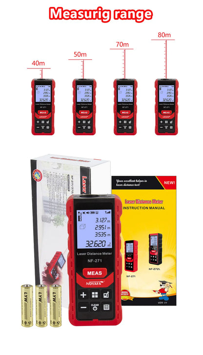 Noyafa NF-271 Laser Distance Meter 40M 80M Rangefinder Tape Range Finder Measure Device Digital Ruler Test Tool