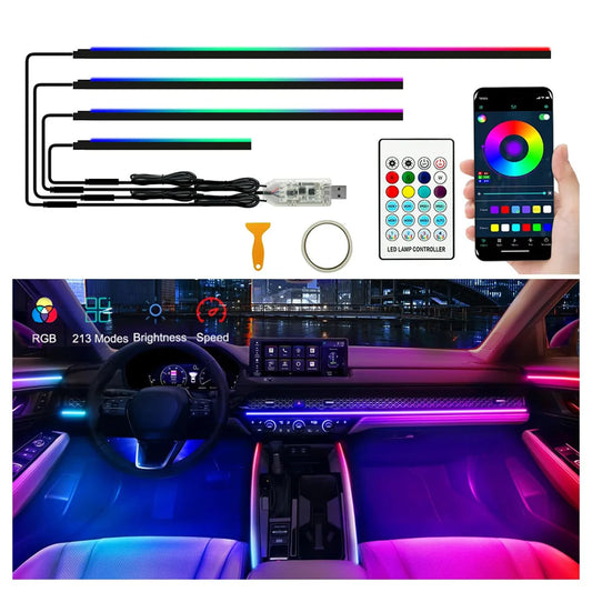 55.12‘’ Universal Symphony Car Ambient Lights 64 Color USB LED Interior RGB Acrylic APP Remote control Guide Decoration