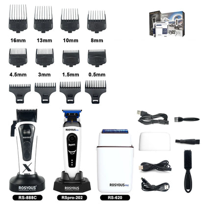 ROSYOUS 888C Professional Bold Hair Cut Machine 8000RPM DLC Blade Base Charger External Rotor Brushless Motor Men's Hair Clipper