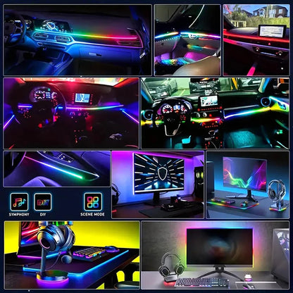 Acrylic RGB Car Led Interior Light Strip with USB Ambient Light Flexible Atmosphere Lighting Sound APP Control Car Decoration