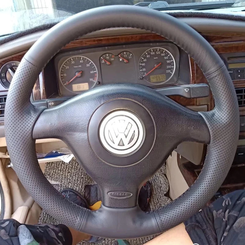 Hand-stitched Genuine Leather car steering wheel cover 100% Fit For Volkswagen VW Golf 4 Passat B5 1996-2003 Seat Leon 1999-2004