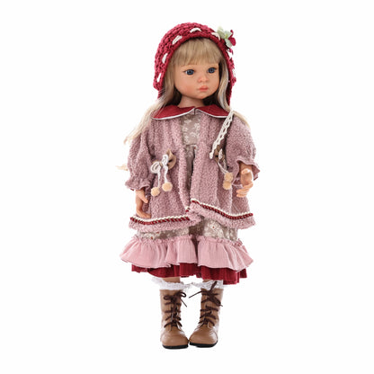 Cloveray 18inch Movable Joint Vinyl Fashion Doll Vintage Knit Hat Girl Collectible Birthday Christmas Gift Toy