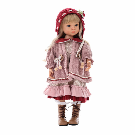 Cloveray 18inch Movable Joint Vinyl Fashion Doll Vintage Knit Hat Girl Collectible Birthday Christmas Gift Toy