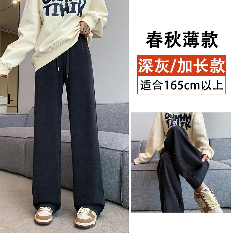 plus Size Women's Casual High Waist Thin Wide Leg Pants Spring Autumn Straight Cut Long Trousers Comfortable Slimming Effect