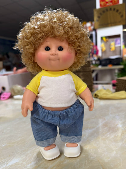 Afu Cute Chubby Face Full Vinyl Cabbage Patch Doll Curly Hair Handmade Collectible Toy For Adult Collection Home Decor